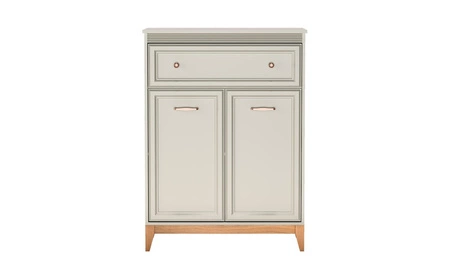 Komoda wysoka Windsor 92 cm beżowy / dąb smukła komoda z szufladą o wyrafinowanym designie wysokie nogi wykonane z litego drewna