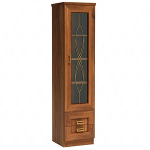 Witryna Tade 46 cm dąb stuletni elegancki styl witryna z szufladami ozdobina subtelnymi ornamentami na szklanym froncie idealna do salonu