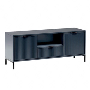 Szafka RTV Linka 135 cm indigo nowoczesny design ciekawy wzór na frontach w postaci frezowanych ryfli metalowa podstawa