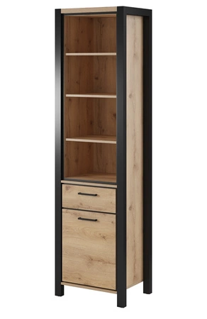 Witryna Aktiv 55 cm dąb taurus / czarny nowoczesny design metalowe uchwyty witryna z szufladą w stylu industrialnym