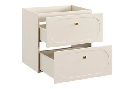 Szafka pod umywalkę Donna Sand 60 cm beżowa stylowa szafka z eleganckim obłym frezowaniem na frontach szuflad złote metalowe uchwyty