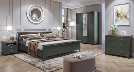 Komoda z szufladami Evora 90 cm butelkowa zieleń / dąb lefkas idealna do wnętrz w stylu nowoczesnym klasycznym i skandynawskim