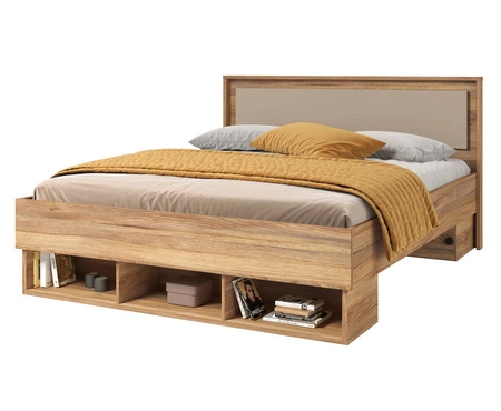 Łóżko Impressio 160x200 cm dąb mauvella / ciemny beżowy nowoczesny styl idealne łóżko z wysokim zagłówkiem do sypialni lub pokoju nastolatka