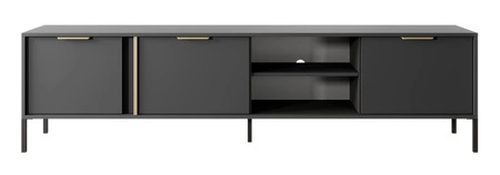 Szafka RTV Golden 203 cm antracytowa nowoczesny design idealna do wnętrz w stylu glamour złoty uchwyt krawędziowy nadaje elegancji