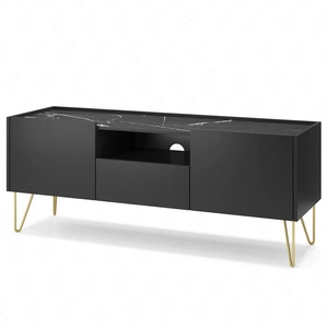 Szafka RTV Madison 144 cm czarny grafit / marmur black royal modernistyczny design dekoracyjny blat w marmurowym dekorze