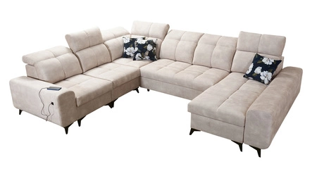 Narożnik z funkcją spania Buffalo VIII beżowy prawostronny wysokiej klasy narożnik do salonu z pojemnikami wysoka jakość wykonania