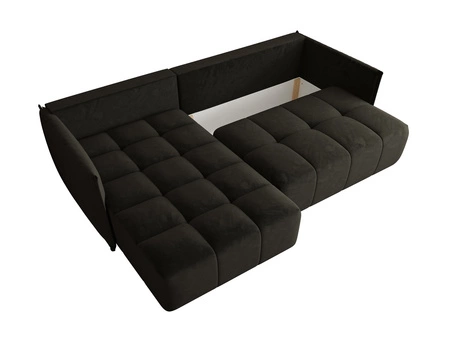 Narożnik z funkcją spania Oroso grafitowy lewostronny miękka tkanina typu velvet z powłoką hydrofobową pojemnik na pościel