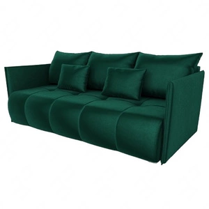 Kanapa rozkładana Selva butelkowa zieleń funkcjonalna sofa do salonu z pojemnikiem na pościel wykonana z miękkiej tkaniny typu velvet