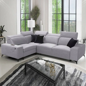 Narożnik z funkcją spania Kelly Sleek II szary popiel lewostronny elegancki narożnik do salonu wykonany z plecionej tkaniny