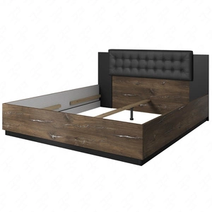 Łóżko Sigma 140x200 cm dąb flagstaff / czarny z srebrną wstawką łóżko z pojemnikiem do sypialni z tapicerowanym zagłówkiem