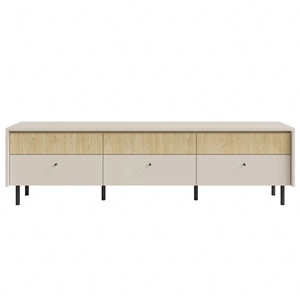 Szafka RTV Cappo 184 cm beż piaskowy / dąb olejowany elegancki design szafki z szufladami osadzona na metalowych wysokich nogach