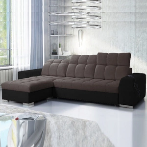 Narożnik z funkcją spania Luigi brązowy / czarny lewostronny narożnik z dwoma pojemnikami na pościel tkanina o ciekawej strukturze