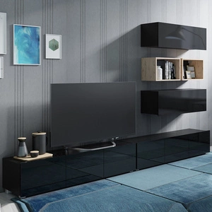 Meblościanka Apulia XXVII czarny połysk / dąb artisan wyjątkowo stylowa meblościanka proste bryły wpisujące się w każde wnętrze