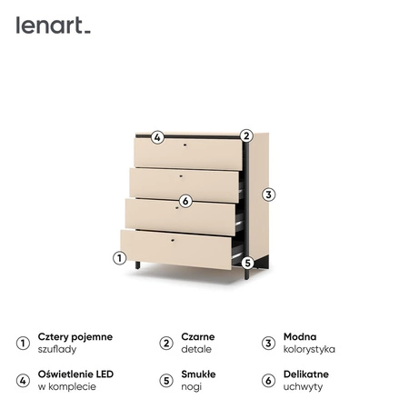 Komoda z szufladami Enna 101 cm beżowy / czarny nowoczesna konstrukcja komody do sypialni niewielkie uchwyty o ciekawym wykończeniu