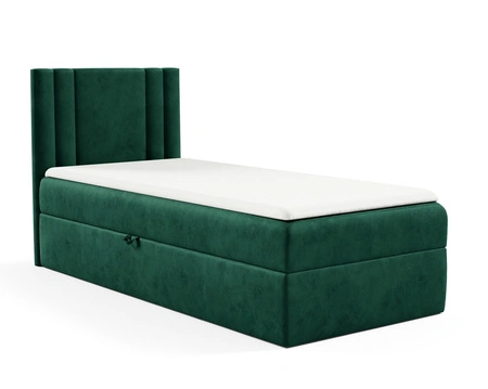 Łóżko kontynentalne Alia 90x200 butelkowa zieleń nowoczesny styl idealne łóżko do pokoju dziecięcego subtelne pionowe przeczycia na wezgłowiu