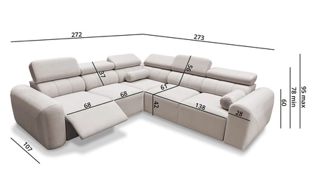 Narożnik z funkcją spania Cantare III Lux beżowy lewostronny stylowy i komfortowy narożnik do salonu z podnoszonym podnóżkiem