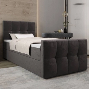 Łóżko kontynentalne Manhattan 100x200 szare w nowoczesnym skandynawskim stylu z tapicerowanym zagłówkiem i zanóżkiem łóżko z pojemnikiem