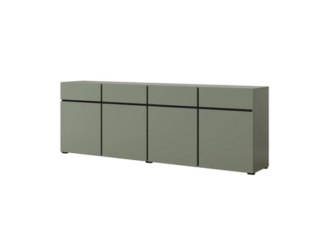 Komoda z szufladami Cross 225 cm zielona prosta forma w nowoczesnym wydaniu idealna komoda do salonu lub sypialni geometryczny kształt
