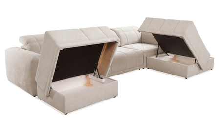 Narożnik z funkcją spania Cetara VI szary popiel lewostronny komfortowy i stylowy narożnik rozkładany z przesuwanymi oparciami