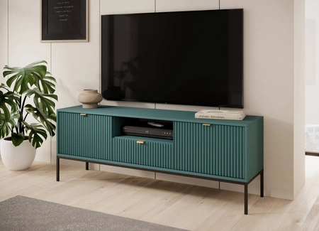 Szafka RTV Lovro 154 cm pastelowy zielony nowoczesny design zachwyci miłośników wyrazistych wnętrz