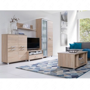 Meblościanka Maximus dąb sonoma jasny nowoczesne meble wysoka jakość świetna propozycja do salonu i pokoju dziennego