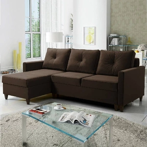 Narożnik z funkcją spania Terni brązowy lewostronny praktyczny i funkcjonalny narożnik wyposażony w pojemne pojemniki na pościel