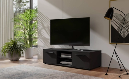 Szafka RTV Maxione 150 cm czarna prosta konstrukcja szafka pod telewizor z półką minimalistyczny i uniwersalny design