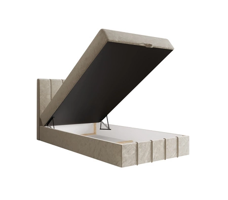 Łóżko kontynentalne Casey 100x200 beżowe w nowoczesnym skandynawskim stylu z tapicerowanym zagłówkiem łóżko z pojemnikiem