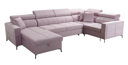 Narożnik z funkcją spania Nausa V jasny brąz lewostronny elegancki narożnik do salonu wykonany z miękkiej tkaniny typu velvet