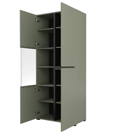 Witryna Cross 79 cm zielona stylowa witryna do salonu o geometrycznym kształcie bezuchwytowe fronty nowoczesny design