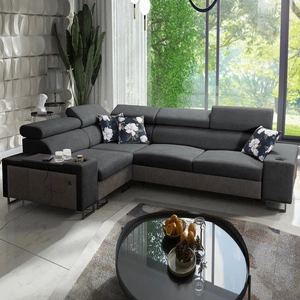 Narożnik z funkcją spania Flavio II grafitowy lewostronny narożnik rozkładany otwierany barek w boczku mebla