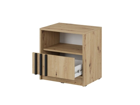 Szafka nocna z szufladą Aspen dąb artisan / czarne lamele stylowa szafka nocna ozdobiona lamelami idealny dodatek do sypialni