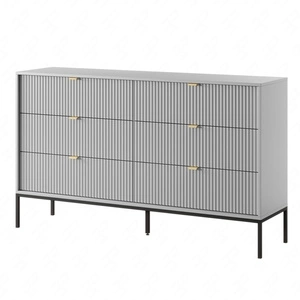 Komoda z szufladami Lovro 154 cm szara nowoczesny design zachwyci miłośników wyrazistych wnętrz ryflowane fronty metalowe uchwyty
