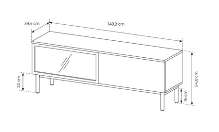 Szafka RTV Clovis 150 cm czarny / dąb evoke elegancka forma mebla w nowoczesnym stylu bezpieczne szkło hartowane push to open