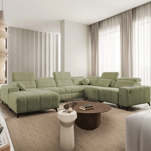 Narożnik z funkcją spania Penejos VIII oliwkowy lewostronny stylowy narożnik rozkładany wykonany z wytrzymałej tkaniny