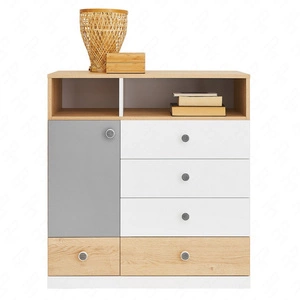 Komoda z szufladami Pixel 85 cm dąb biszkoptowy / biała / szara idealna do pokoju młodzieżowego stylowa i funkcjonalna