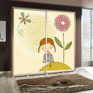 Szafa przesuwna Artistino 205 cm z grafiką dziewczynka korpus szafy w kolorze dąb catania wykonany z płyty o grubości 22mm