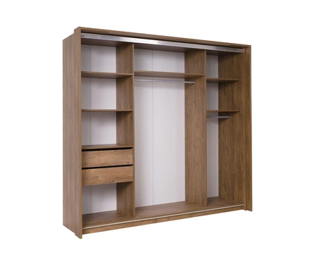 Szafa przesuwna Latika 230 cm dąb burgundzki / biała nowoczesny design szafy dwie wbudowane szuflady i aluminiowe prowadnice drzwi