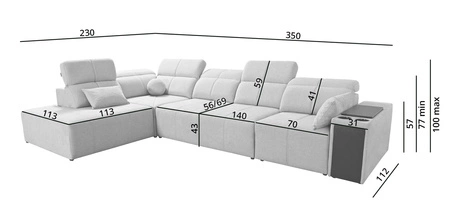 Narożnik z funkcją spania Tesalia XI beżowy lewostronny nowoczesny narożnik z komfortowym przesuwanym oparciem i pojemną szufladą