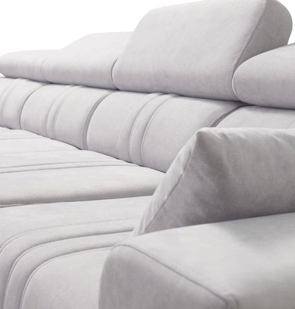 Narożnik z funkcją spania Castel XII jasny brąz lewostronny stylowy i wygodny narożnik do salonu funkcjonalne regulowane zagłówki