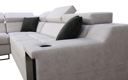 Narożnik z funkcją spania Alcamo III burgundowy lewostronny funkcjonalny narożnik z szufladą w boczku dwa pojemniki na pościel