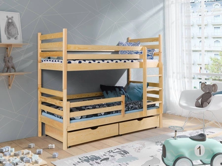 Łóżko piętrowe Amelka 2 osobowe 90x190 cm głębokie szuflady wysuwane na kółkach zajmuje przestrzeń łóżka pojedynczego