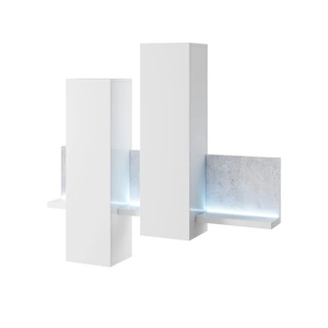 Witryna wisząca Bota biała / beton colorado asymetryczna bryła w stylu nowoczesnym odporna na uszkodzenia bardzo funkcjonalna