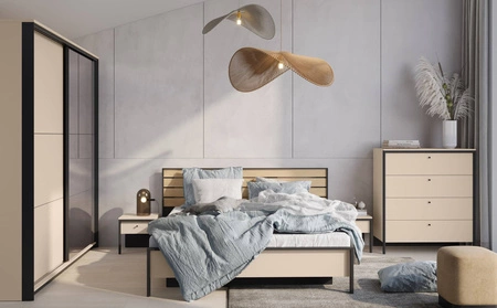 Komoda z szufladami Enna 101 cm beżowy / czarny nowoczesna konstrukcja komody do sypialni niewielkie uchwyty o ciekawym wykończeniu