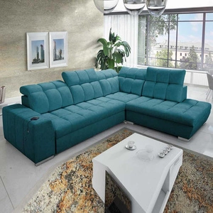 Narożnik z funkcją spania Luigi VII turkusowy prawostronny komfortowy narożnik rozkładany utrzymany w nowoczesnej formie