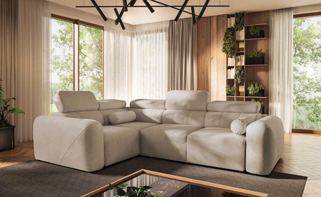 Narożnik z funkcją spania Cantare II beżowy lewostronny komfortowy narożnik do salonu o stylowym charakterze miękka tkanina