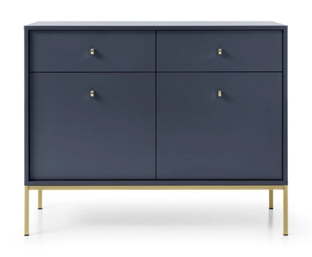 Komoda z szufladami Mono 104 cm granatowa minimalistyczny design stylowy uchwyt prosta forma wzbogacona o metalowe złote elementy
