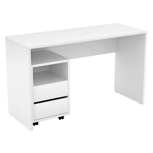 Biurko Agapi 130 cm białe z szafką na kółkach stylowe oraz funkcjonalne do biura gabinetu lub pokoju młodzieżowego