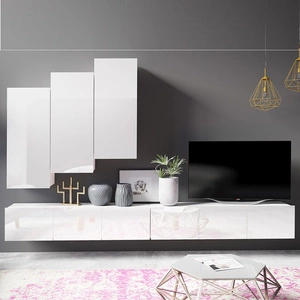 Meblościanka Apulia XX biały połysk wyjątkowo stylowa meblościanka proste bryły wpisujące się w każde wnętrze