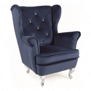 Fotel uszak Lili granatowy idealny do pokoju dziecięcego pikowane oparcie wykończone kryształkami